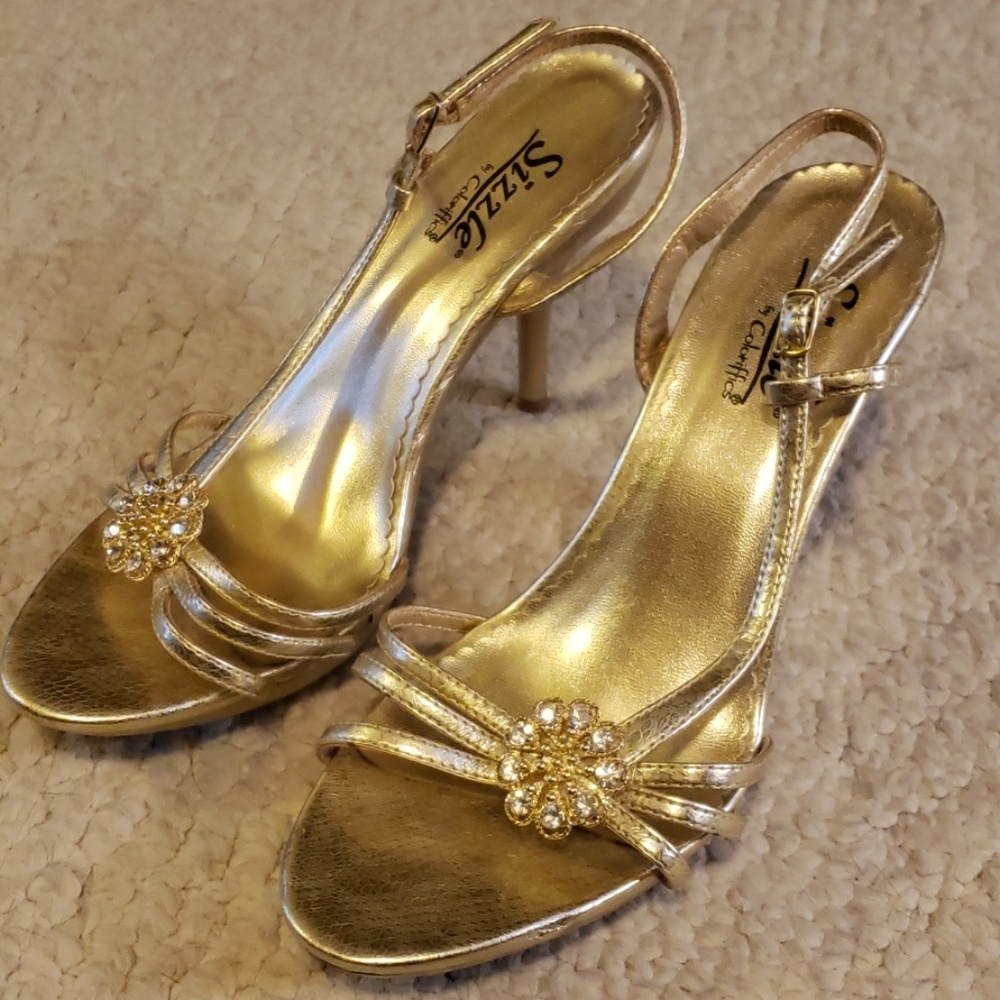Sizzle by Coloriffics gold strappy heels